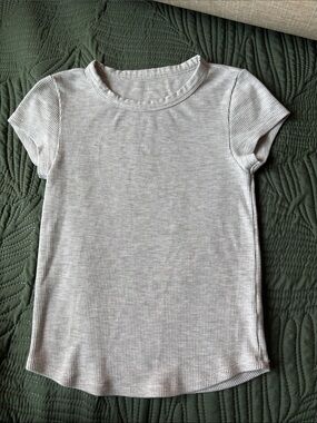 American Eagle Outfitters Heather Gray Ribbed Crew Tee